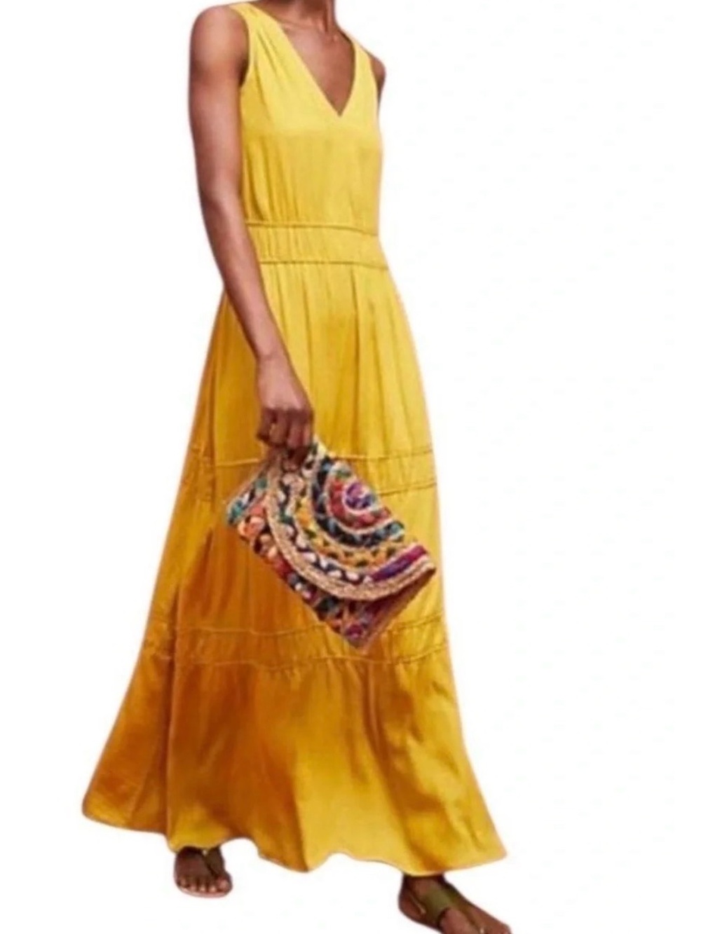 Dolan Yellow V-Neck Tiered Maxi Dress